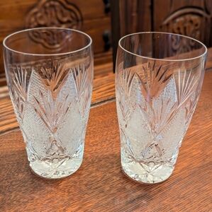 Vintage Czechoslovakia Hand Cut Crystal Highball Glasses Qty 2